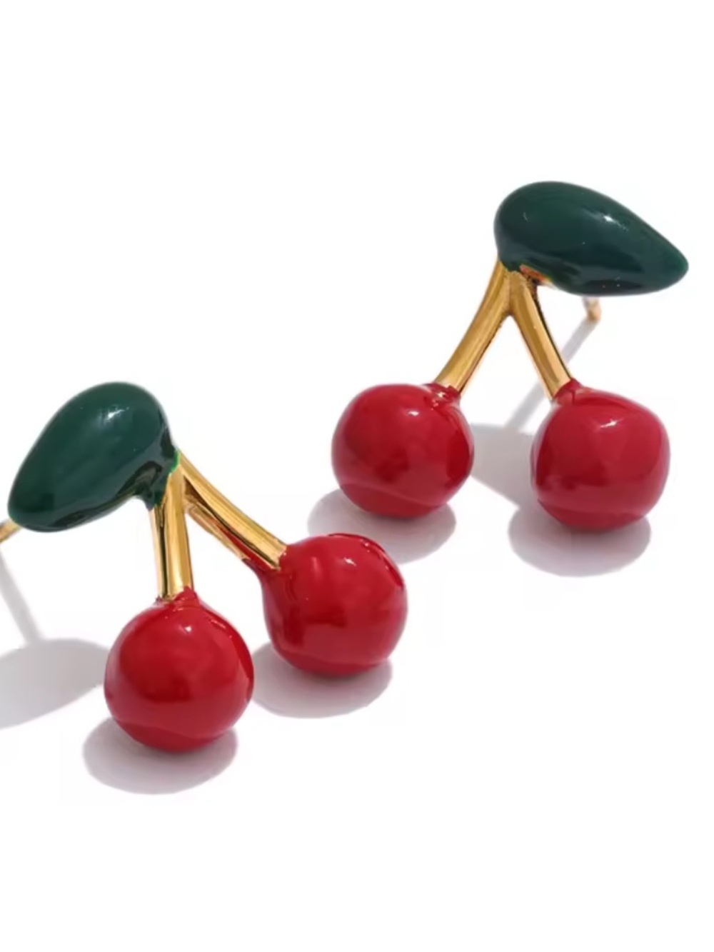 Cute Red Cherry Gold Earrings